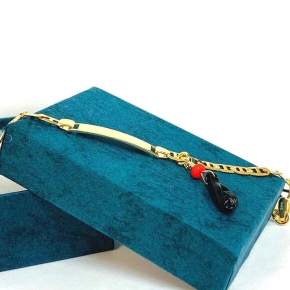 New Baby Bracelet ID Azabache 18k GF 5.5" Hand Baby Bracelet Link Gucci - Picture 2 of 6